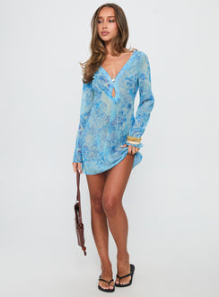 Wayfarer Shell Beach Cover Up Mini Dress Blue Multi