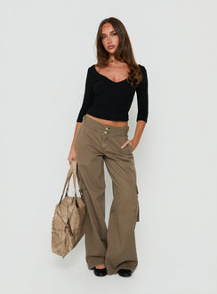 Kellenna Cargohose mit geradem Bein, niedrigem Bund, Taupe