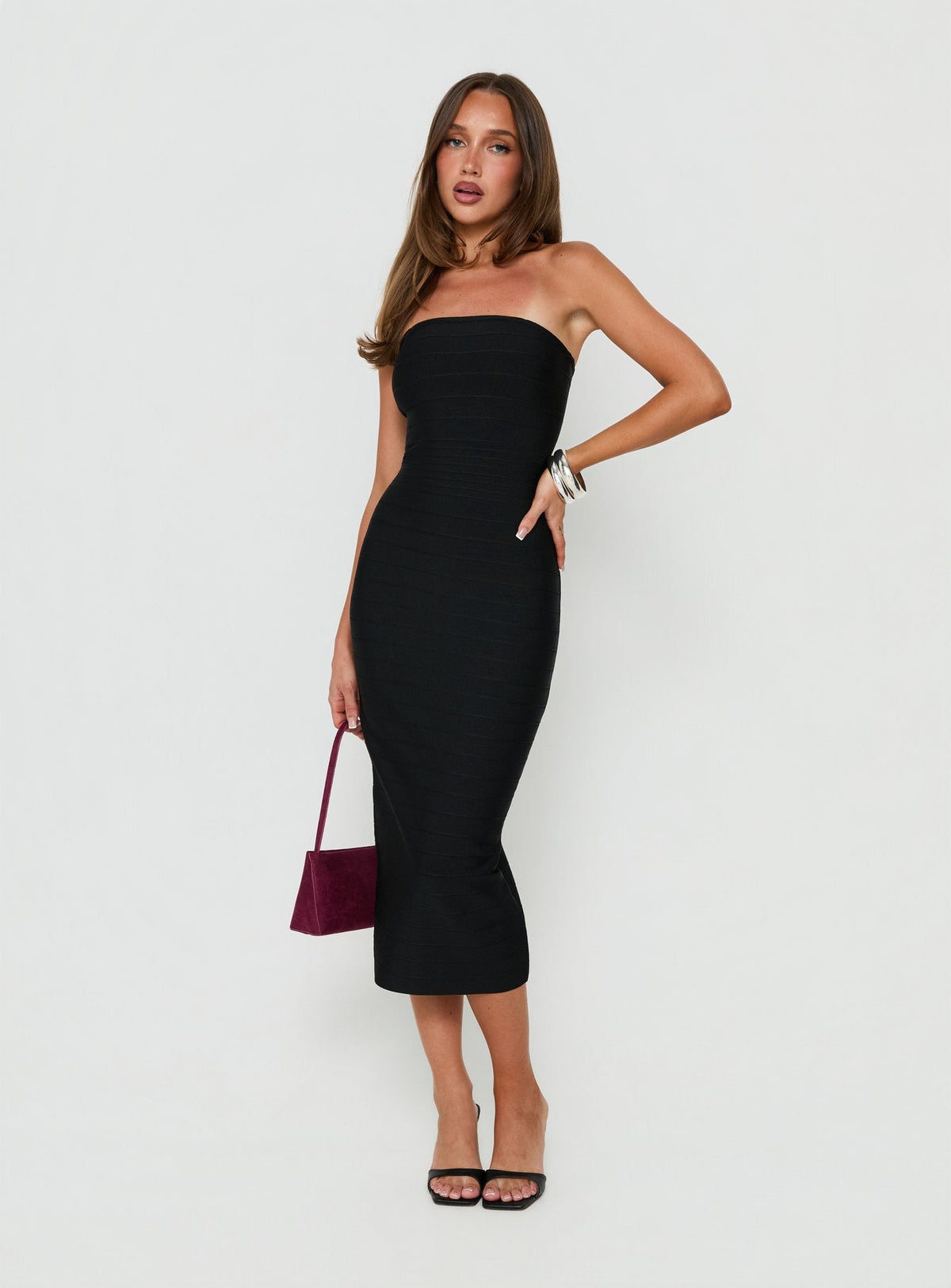 Eastonn Trägerloses Wickelkleid Midi Schwarz