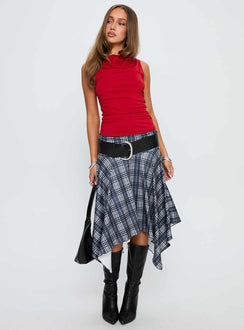 front view of model wearing Princess Polly Solani Top Red Sleeveless Boat Neck 