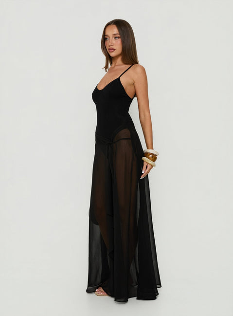 Avra Sheer Bodysuit Maxi-Kleid Schwarz