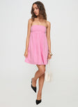 front view of model wearing Princess Polly Osment Strapless Mini Dress Pink Straight Neck 