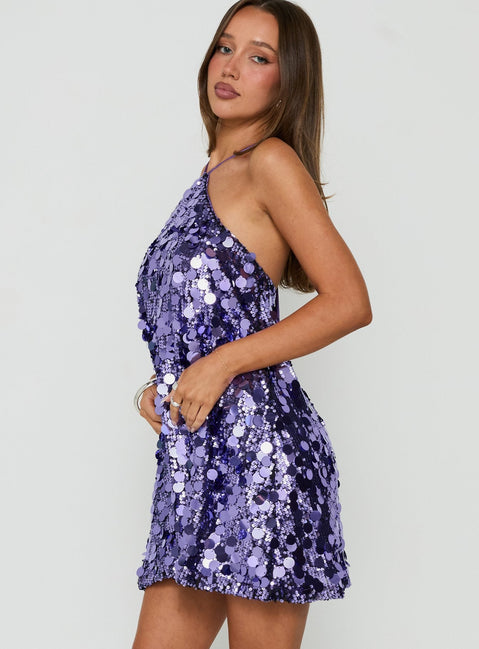 Fluorescents Halter Mini Dress Purple