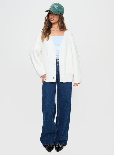 front view of model wearing Princess Polly Burke Cardigan White Long 