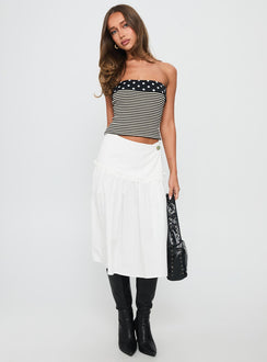   side view of model wearing Princess Polly Jonsie Tiered Frill Midi Skirt White Midi Skirts 