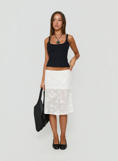 Heart Stealer Sheer Sequin Midi Skirt White