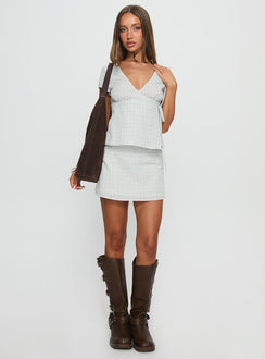   front view of model wearing Princess Polly Prominent Mini Skirt Green Check Mini Skirts 