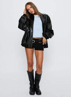 Believe It Faux Leather Bomber Jacket Black