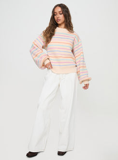 front view of model wearing Princess Polly Harmony Balloon Sleeve Knit Sweater Multi 