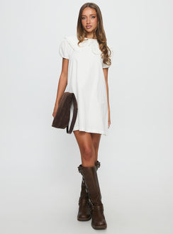 Roseprick Puff Sleeve Babydoll Dress White