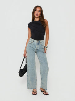 Fawcett High Rise Straight Leg Jeans hellblaue Waschung