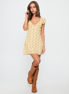 Just Me And You Frill Mini Dress Yellow Floral