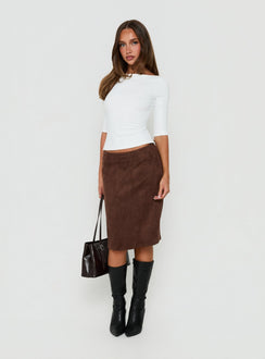 Shades Of Love Faux Suede Midi Skirt Chocolate