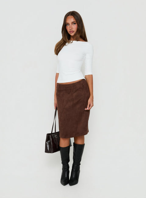 Shades Of Love Faux Suede Midi Skirt Chocolate