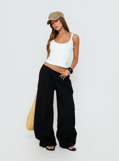 front view of model wearing Princess Polly Lunea Concealed Waistband Pants Black Low Rise Pants 