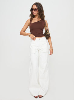 front view of model wearing Princess Polly Chad Cargo Jeans White Denim High Waisted 
