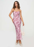 front view of model wearing Princess Polly Abeila Strapless Maxi Dress Pink Sweetheart Neckline 