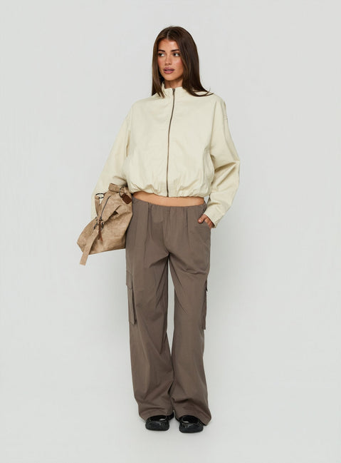 Chayden Cropped Canvas Bomber Jacket Cream