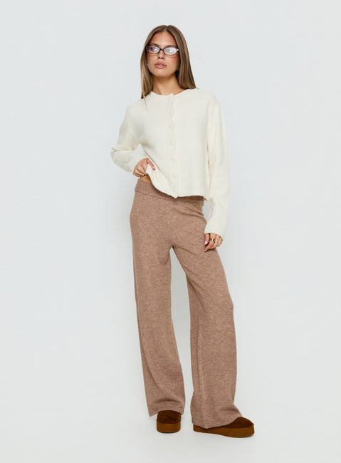 front view of model wearing Princess Polly Bekki Wide Leg Knit Pant Mocha High Rise Pants 