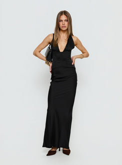 In A Trance Halter Corset Maxi Dress Black