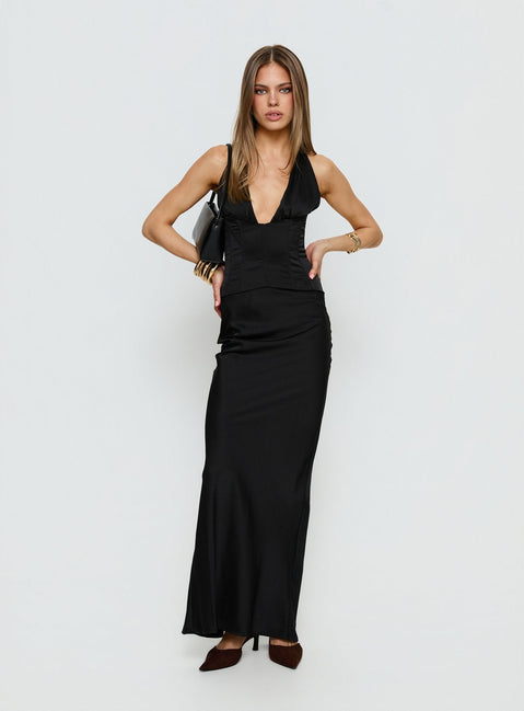 In A Trance Halter Corset Maxi Dress Black