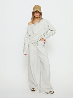 side view of model wearing Princess Polly Wellness Off the Shoulder Jumper Grey Marle 