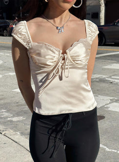 front view of model wearing Princess Polly Monument Top Champagne Sleeveless Sweetheart 