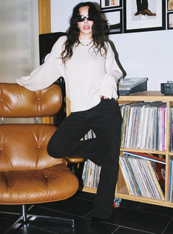 Front view of model wearing  front Princess Polly High Waisted  Carey Denim Jeans Black Petite