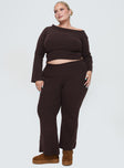 front view of model wearing Princess Polly Sina Off The Shoulder Top Chocolate Curve Cropped 