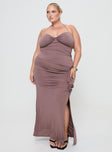 front view of model wearing Princess Polly Destinations Maxi Dress Mauve Curve Sweetheart Neckline 