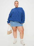 Blue Cable knit sweater Crew neckline, drop shoulder