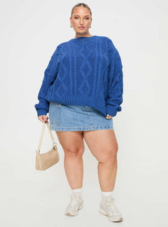 front view of model wearing Princess Polly Anaya Oversized Sweater Monday Blues Curve 