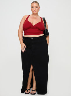 front view of model wearing Princess Polly Wandella Tank Red Curve Sleeveless Plunger 