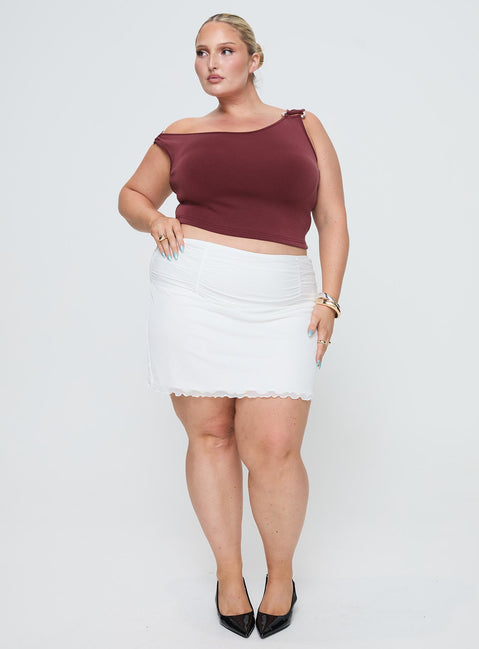   front view of model wearing Princess Polly Meredith Ruched Mini Skirt White Curve Mini Skirts 