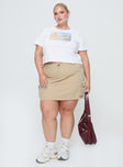 front view of model wearing Princess Polly Italy Love Tee Ivory Curve Short Sleeves Crew Neck 