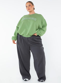 Princess Polly Crew Neck Sweatshirt Collegiate Text Green Curve Princess Polly  regular 