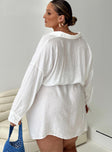 Princess Polly V-Neck  Bilari Textured Fabric Shirt Dress White Curve