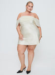 front view of model wearing Princess Polly Adoration Mini Dress Cream Curve Straight Neck 