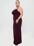 side view of model wearing Princess Polly Modernise Maxi Dress Scarlett Curve Sweetheart Neckline 