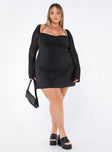 Princess Polly Square Neck  Dyer Sheer Sleeve Mini Dress Black Curve