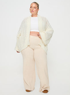 front view of model wearing Princess Polly Abner Cable Cardigan Cream Curve 