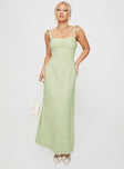 front view of model wearing Princess Polly Burner Maxi Dress Green Sweetheart Neckline 