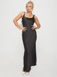 front view of model wearing Princess Polly Penelopy Bias Cut Maxi Dress Black Scoop Neck 