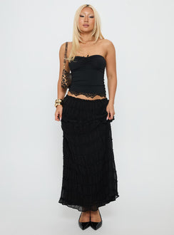   front view of model wearing Princess Polly Estefania Maxi Skirt Black Maxi 
