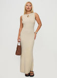 side view of model wearing Princess Polly Osment Knit Maxi Dress Cream Crew Neck 