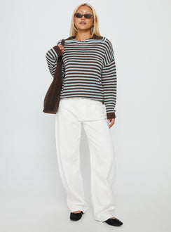 front view of model wearing Princess Polly Moon Went Dark Collared Knit Sweater Stripe 