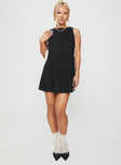 front view of model wearing Princess Polly Boxay Mini Dress Black Crew Neck 