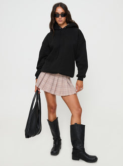 front view of model wearing Princess Polly Alvon Hooded Sweatshirt Black regular 