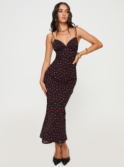 front view of model wearing Princess Polly Archerfield Maxi Dress Black Plunger 