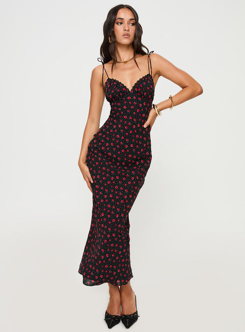 front view of model wearing Princess Polly Archerfield Maxi Dress Black Plunger 